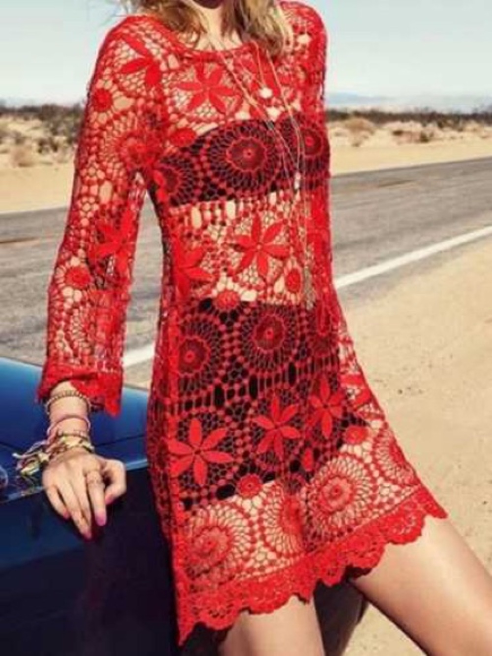 H&M Coachella Bright Orange Crochet Lace Cover-Up